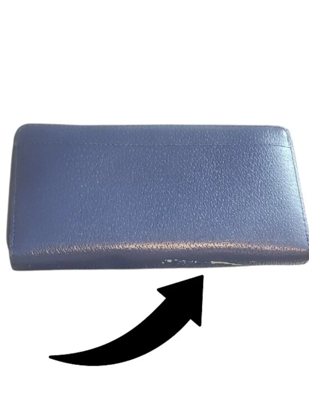kate spade Blue Pebbled Leather Zip Wallet -callout on spine